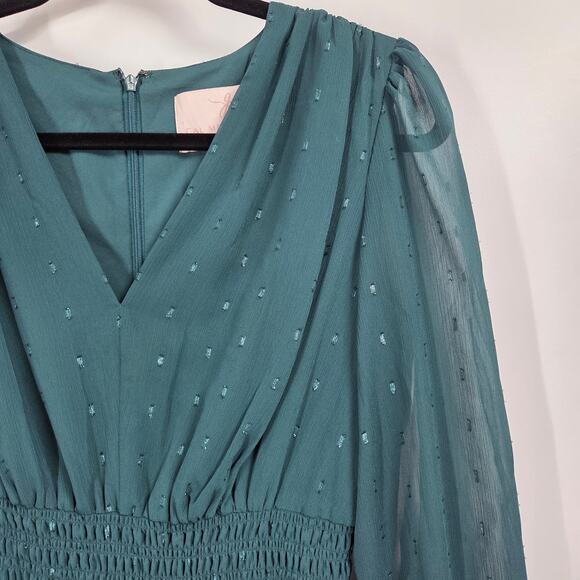 Gal Meets Glam women SZ 2 Everlyn Green Stretch Crepe Pleated Flare Dress Party - Picture 2 of 8